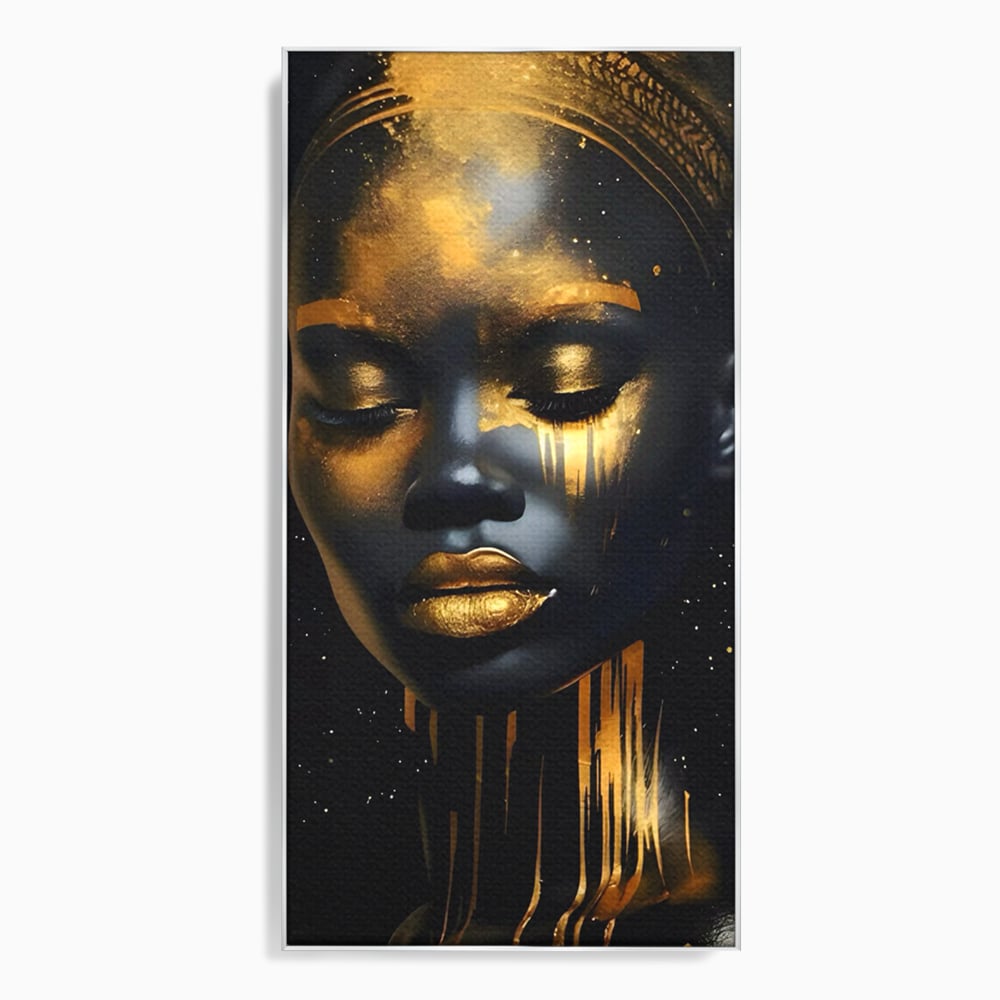Tablou canvas cu tablou canvas cu portret de femeie, in rama de aluminiu argintiu